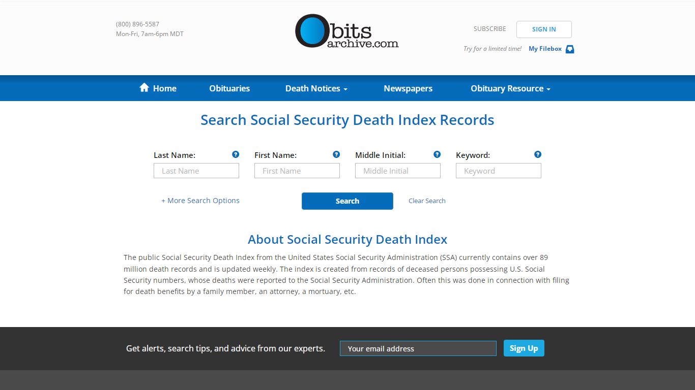 Social Security Death Index Free Online | ObitsArchive